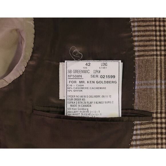 Samuelsohn Brown Plaid Cashmere-Qiviuk by Colombo 2-Btn Sportcoat Blazer 42L - Picture 11 of 13